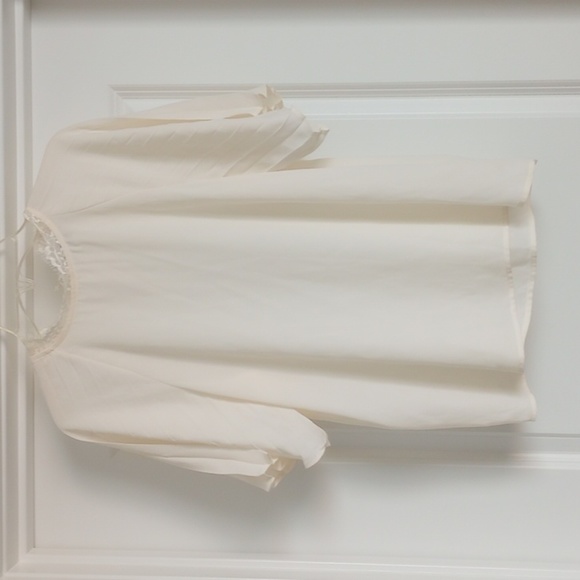 Express Tops - Express Womens Blouse Sz S Cream Ivory Lace Pleated Sleeves Sheer Holiday Classy